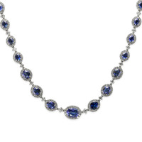 5.86 Ct. Blue Sapphire and Natural Diamond Pave Necklace, 18K White Gold Image