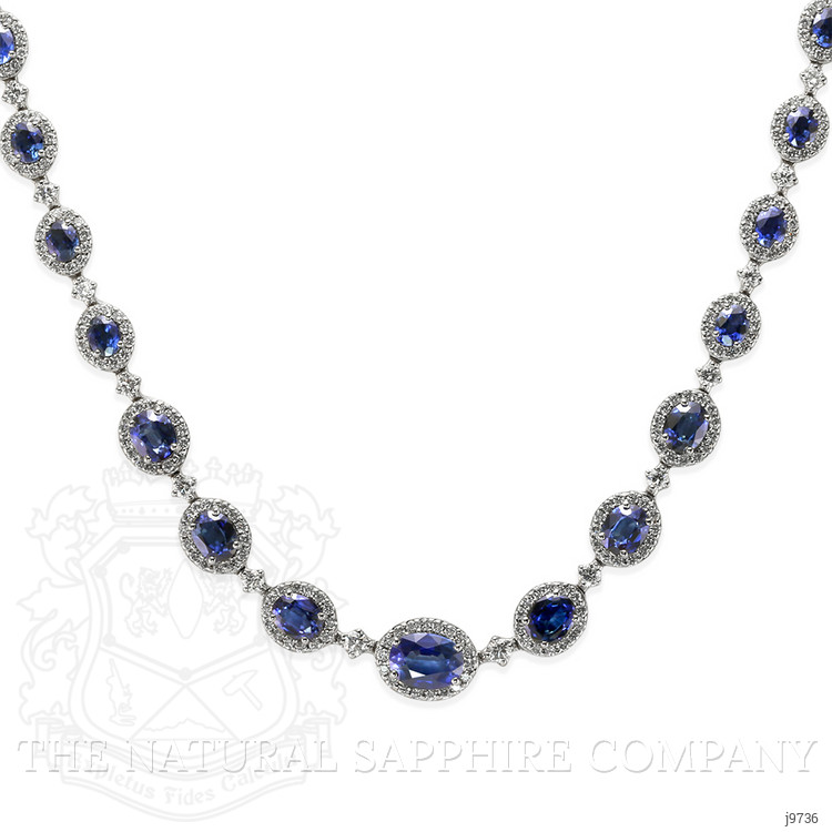 5.86 Ct. Blue Sapphire and Natural Diamond Pave Necklace, 18K White Gold