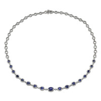 5.86 Ct. Blue Sapphire and Natural Diamond Pave Necklace, 18K White Gold Image