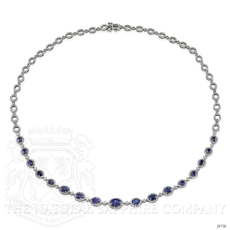 5.86 Ct. Blue Sapphire and Natural Diamond Pave Necklace, 18K White Gold