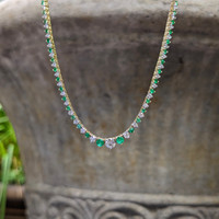 1.42 Ct. Emerald Natural Diamond Accent Stones Necklace, 14K Yellow Gold Life Style