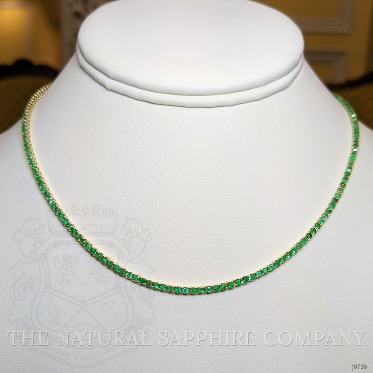 3.43 Ct. Emerald Multi Stone Necklace, 14K Yellow Gold