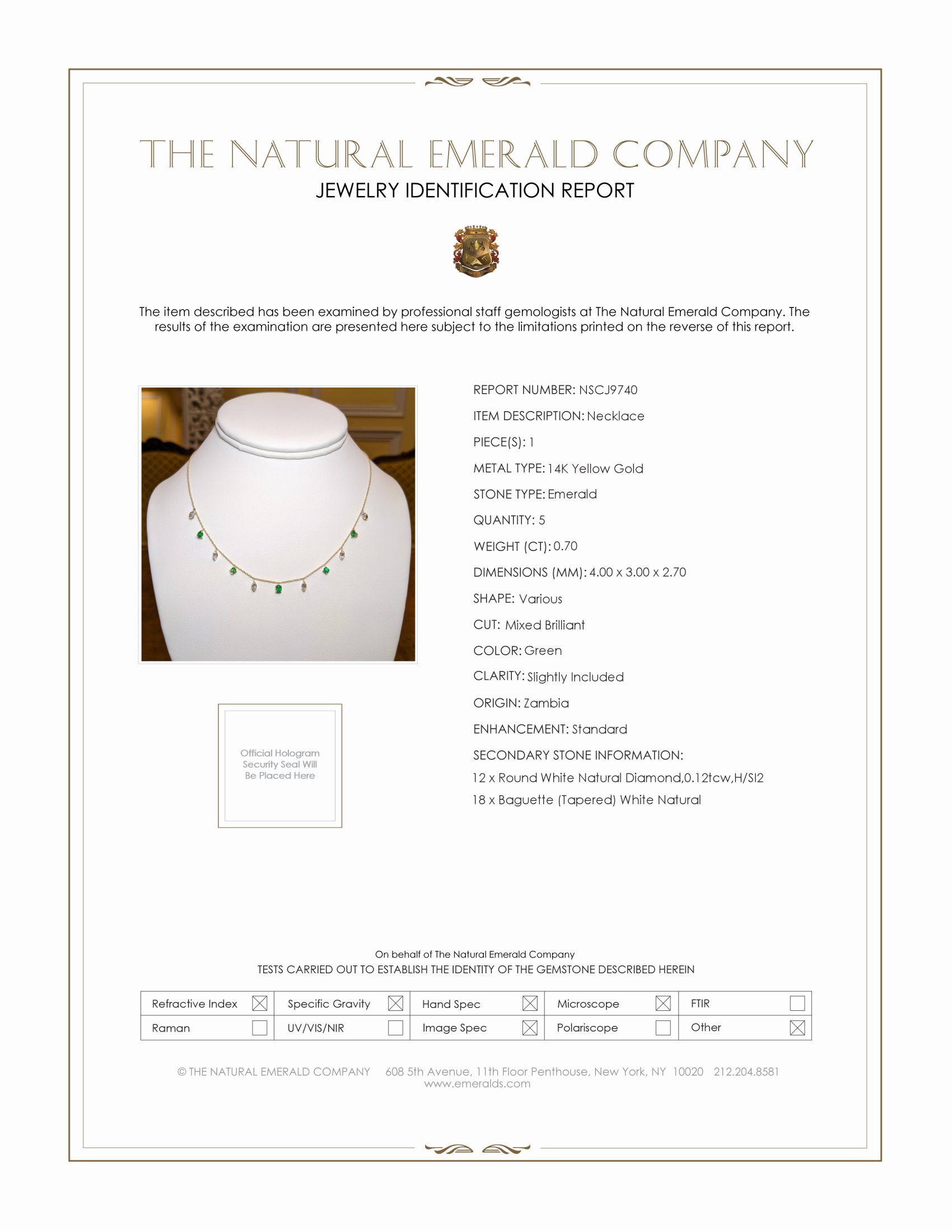 0.70 Ct. Emerald and Natural Diamond Accent Stones Necklace, 14K Yellow Gold