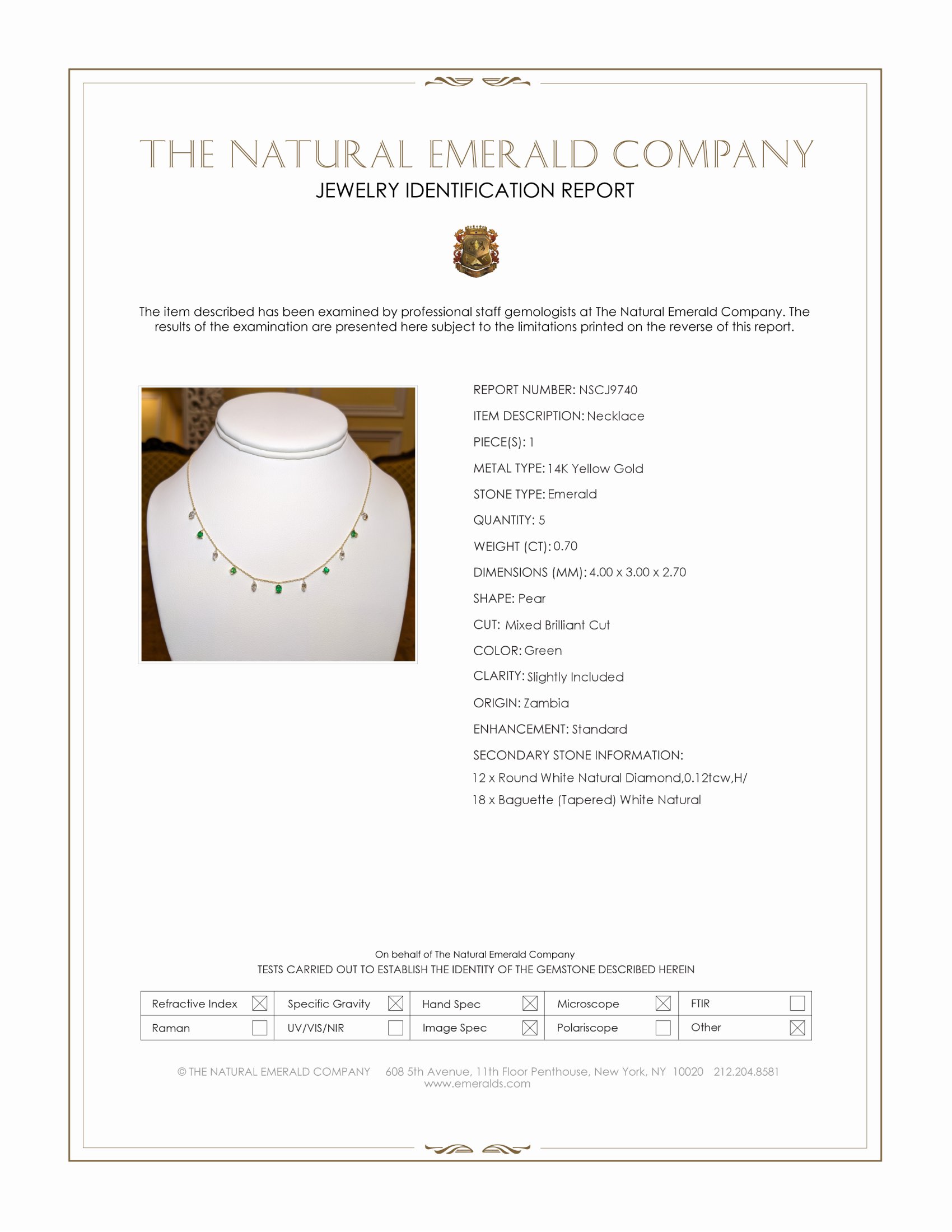 0.70 Ct. Emerald and Natural Diamond Accent Stones Necklace, 14K Yellow Gold