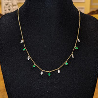 0.70 Ct. Emerald Natural Diamond Accent Stones Necklace, 14K Yellow Gold Image