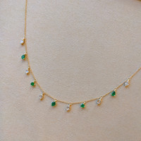 0.70 Ct. Emerald Natural Diamond Accent Stones Necklace, 14K Yellow Gold Life Style