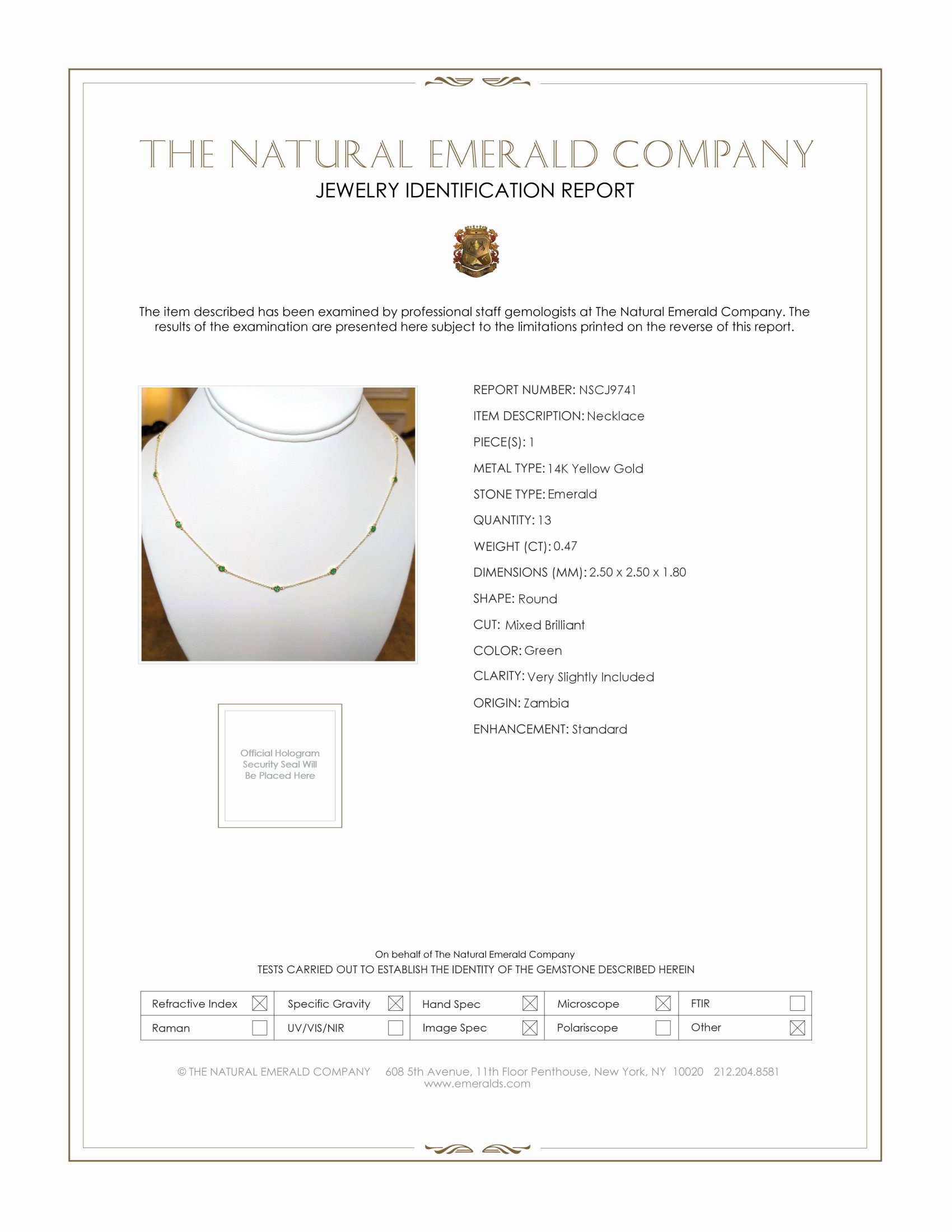 0.47 Ct. Emerald Accent Stones Necklace, 14K Yellow Gold