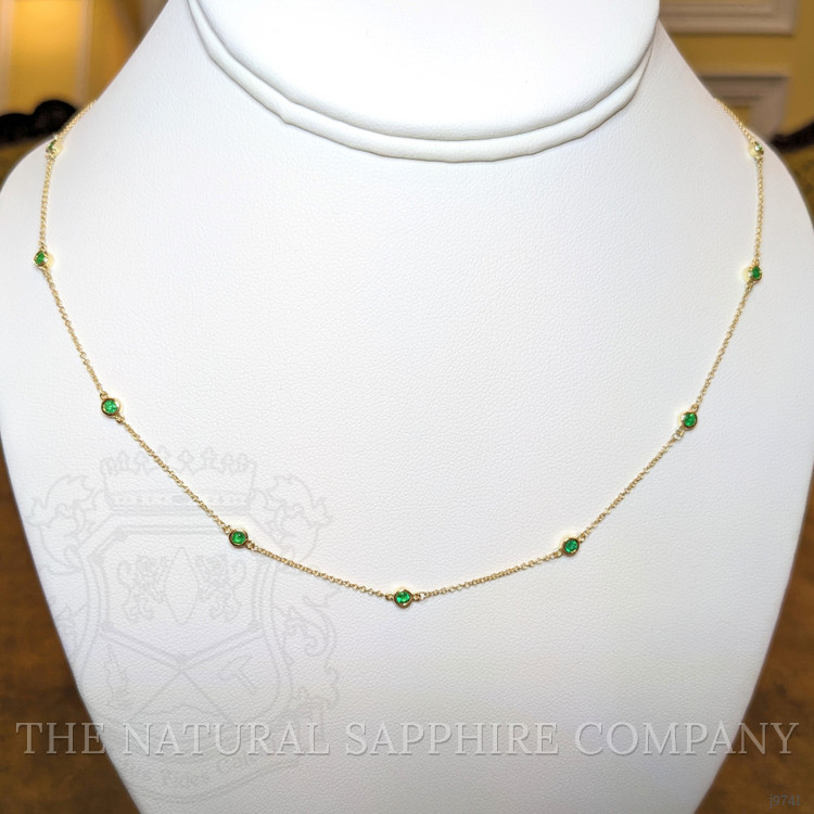0.47 Ct. Emerald Accent Stones Necklace, 14K Yellow Gold
