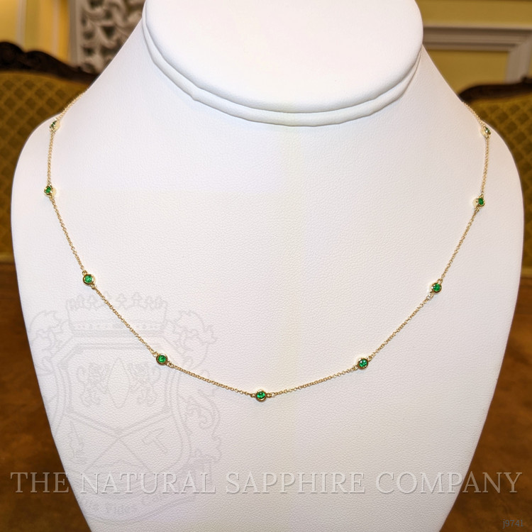 0.47 Ct. Emerald Accent Stones Necklace, 14K Yellow Gold