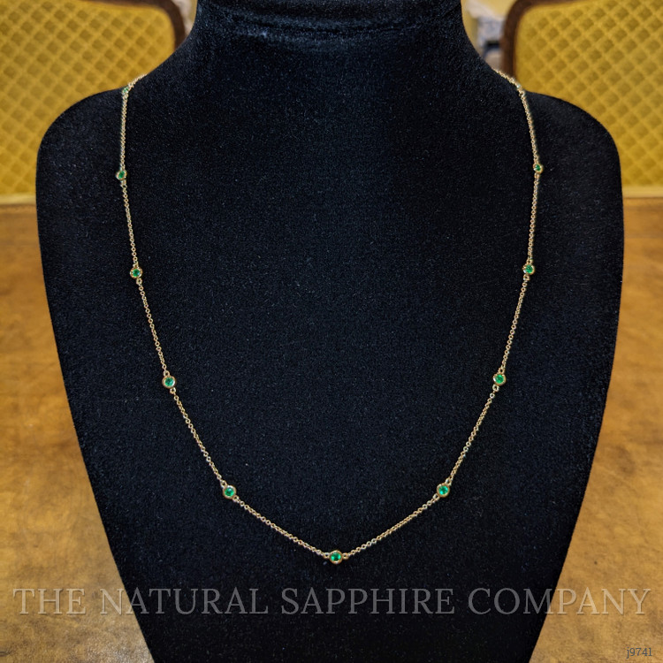 0.47 Ct. Emerald Accent Stones Necklace, 14K Yellow Gold