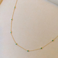 0.47 Ct. Emerald Accent Stones Necklace, 14K Yellow Gold Life Style