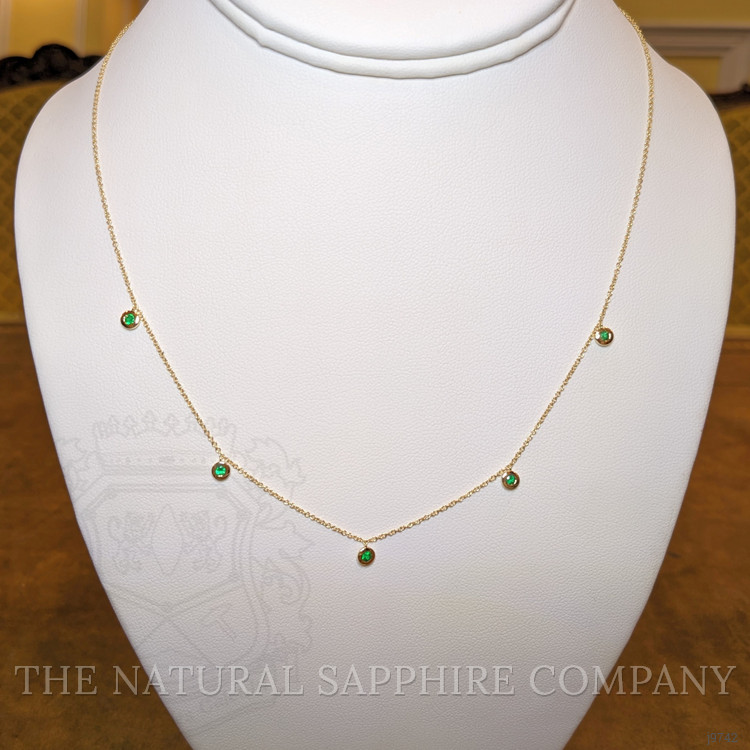 0.24 Ct. Emerald Accent Stones Necklace, 14K Yellow Gold