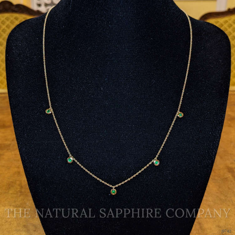 0.24 Ct. Emerald Accent Stones Necklace, 14K Yellow Gold