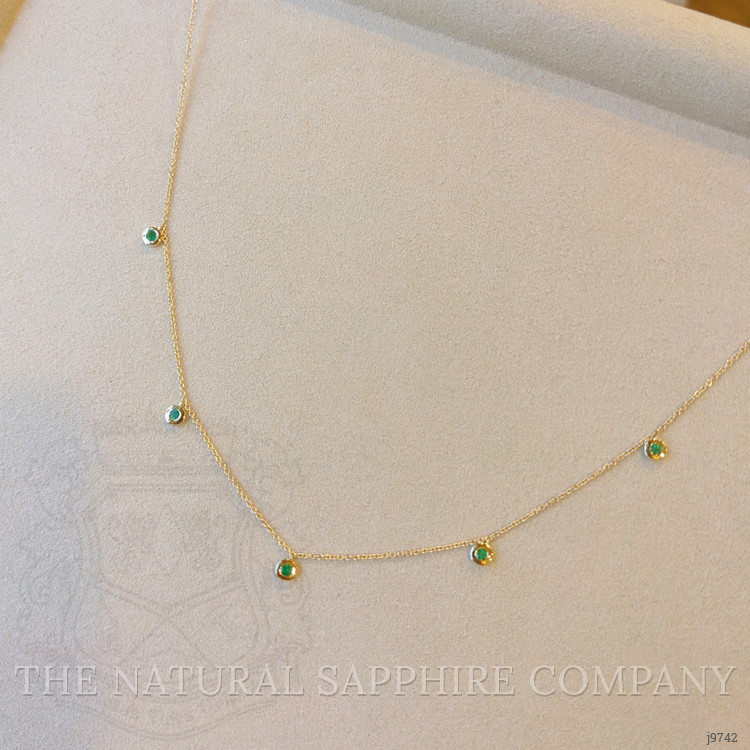 0.24 Ct. Emerald Accent Stones Necklace, 14K Yellow Gold