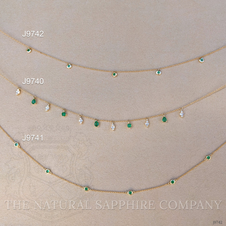 0.24 Ct. Emerald Accent Stones Necklace, 14K Yellow Gold