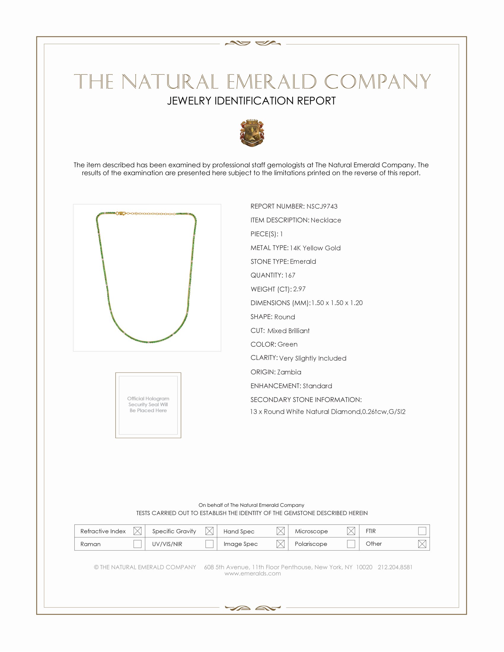 2.97 Ct. Emerald Natural Diamond Accent Stones Necklace, 14K Yellow Gold