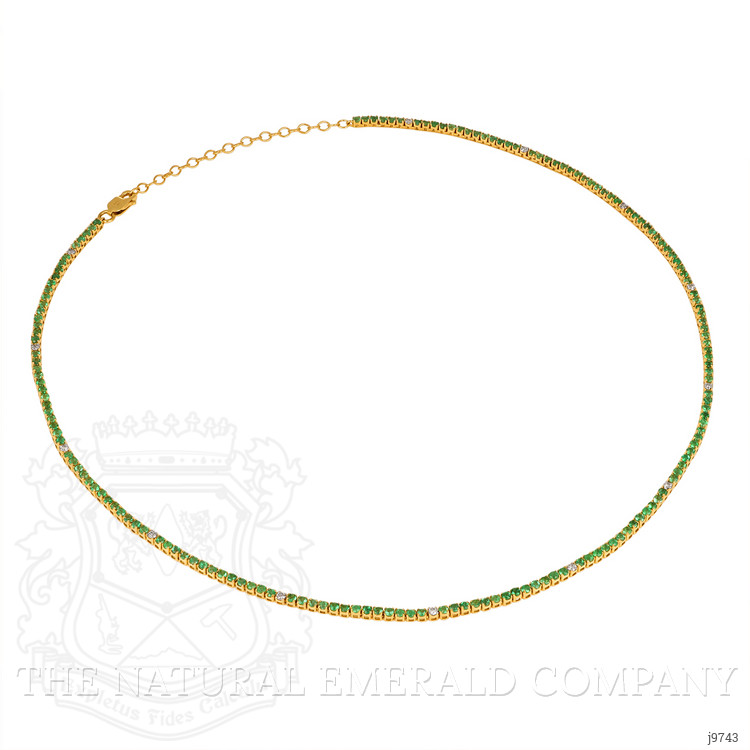 2.97 Ct. Emerald Natural Diamond Accent Stones Necklace, 14K Yellow Gold