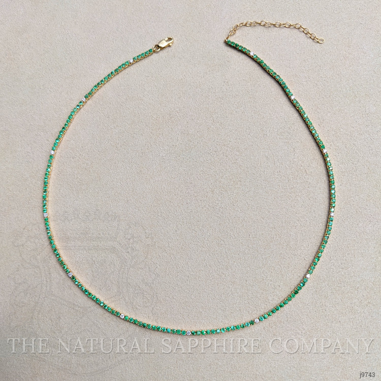 2.97 Ct. Emerald Natural Diamond Accent Stones Necklace, 14K Yellow Gold