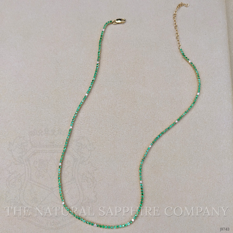 2.97 Ct. Emerald Natural Diamond Accent Stones Necklace, 14K Yellow Gold
