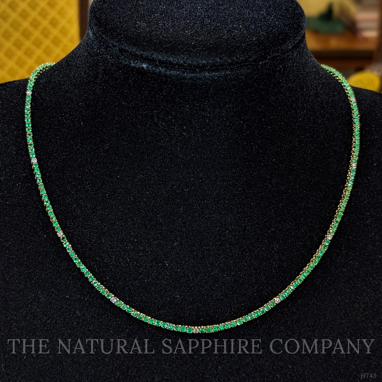 2.97 Ct. Emerald Natural Diamond Accent Stones Necklace, 14K Yellow Gold