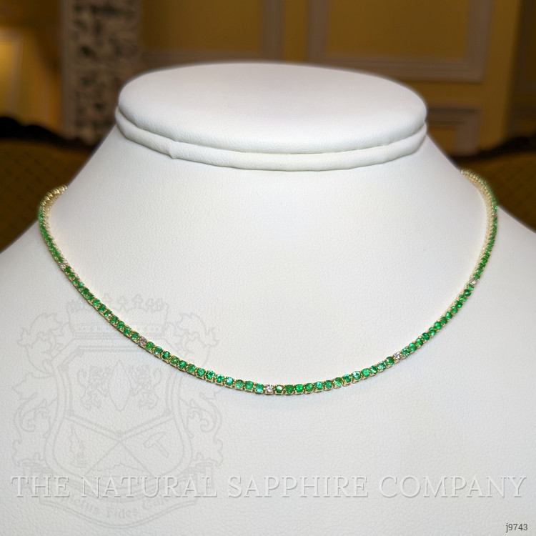 2.97 Ct. Emerald Natural Diamond Accent Stones Necklace, 14K Yellow Gold