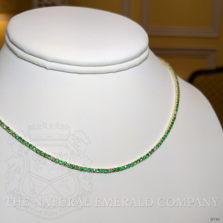 2.97 Ct. Emerald Natural Diamond Accent Stones Necklace, 14K Yellow Gold