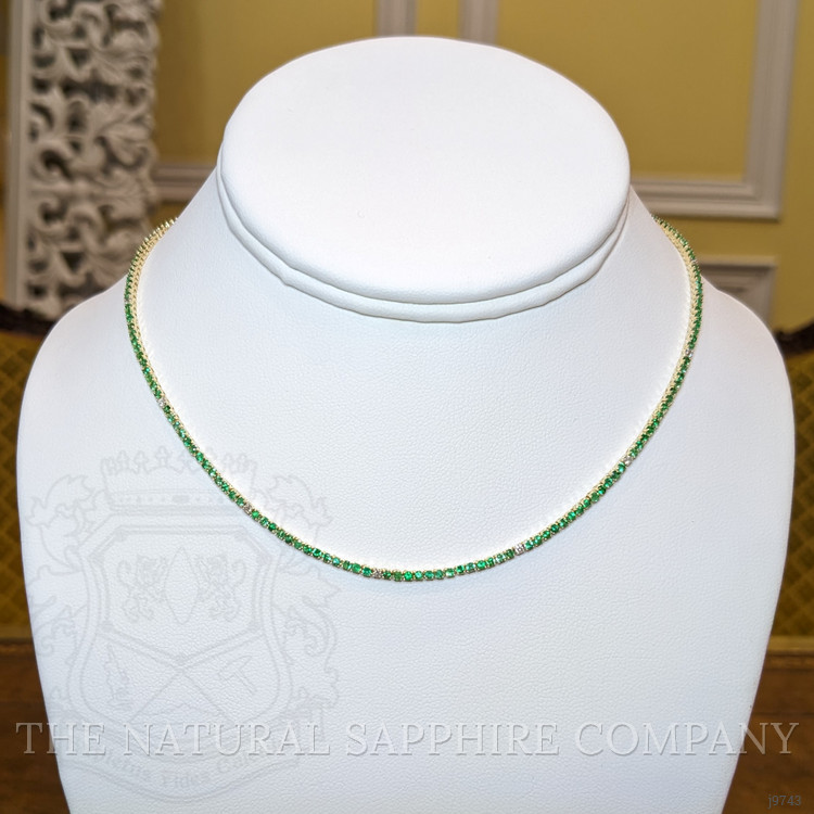 2.97 Ct. Emerald Natural Diamond Accent Stones Necklace, 14K Yellow Gold
