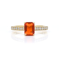 0.91 Ct. Orange Opal and Natural Diamond Pave Ring, 18K Yellow Gold Image