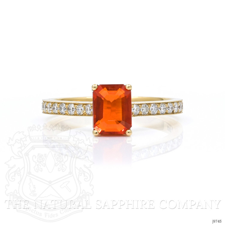 0.91 Ct. Orange Opal and Natural Diamond Pave Ring, 18K Yellow Gold