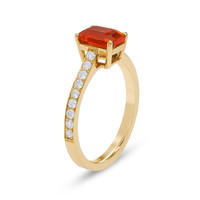 0.91 Ct. Orange Opal and Natural Diamond Pave Ring, 18K Yellow Gold Image