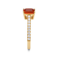 0.91 Ct. Orange Opal and Natural Diamond Pave Ring, 18K Yellow Gold Image