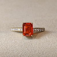 0.91 Ct. Orange Opal and Natural Diamond Pave Ring, 18K Yellow Gold Life Style