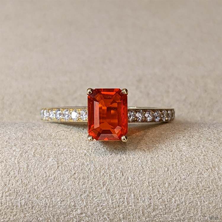 0.91 Ct. Orange Opal and Natural Diamond Pave Ring, 18K Yellow Gold