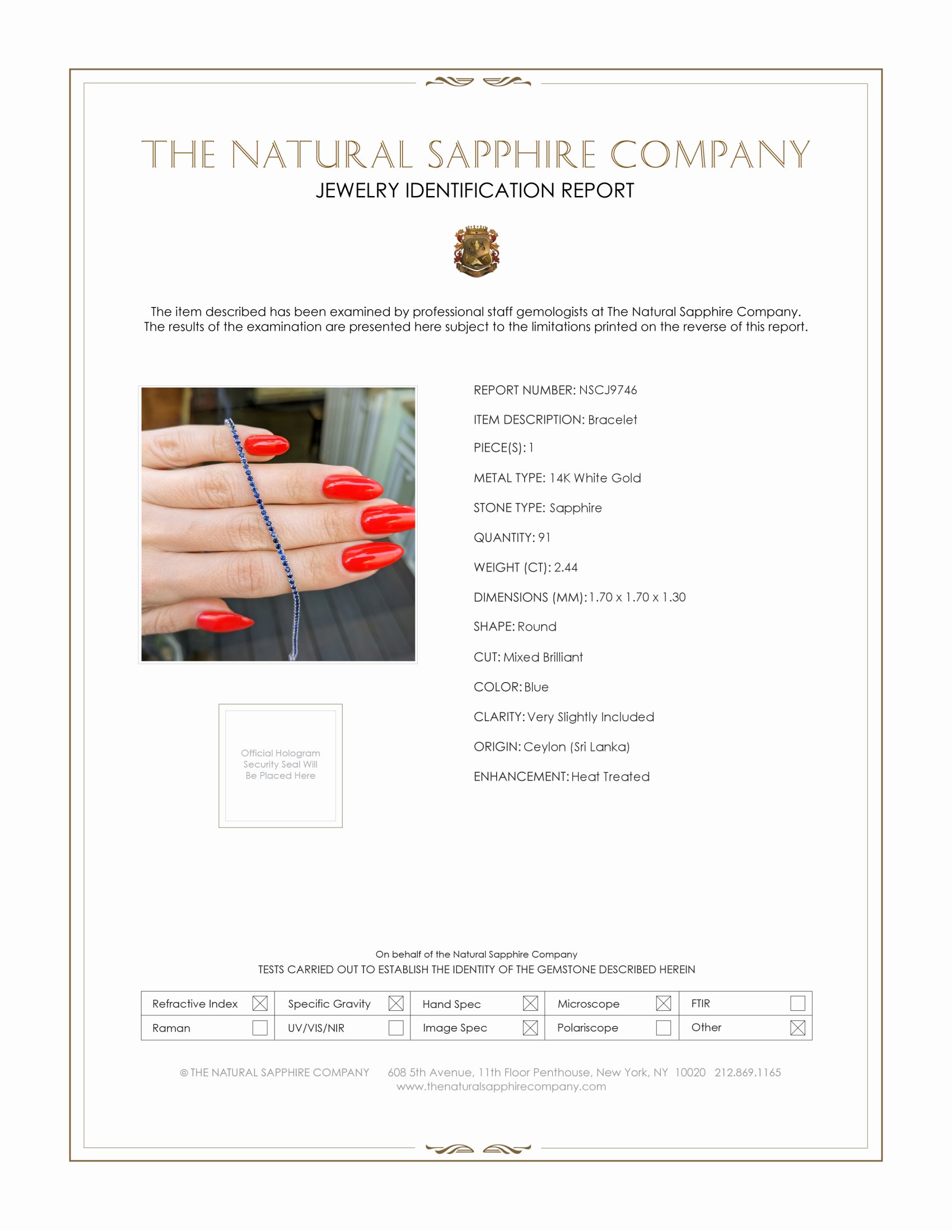 2.44 Ct.Tw. Blue Sapphire Tennis/Line Bracelet, 14K White Gold