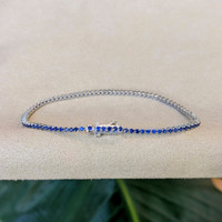 2.44&nbsp;Ct.Tw.Total Carat Weight Blue Sapphire Tennis/Line Bracelet, 14K White Gold Image