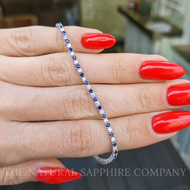 1.22 Ct.Tw. Blue Sapphire and Natural Diamond Tennis/Line Bracelet, 14K White Gold
