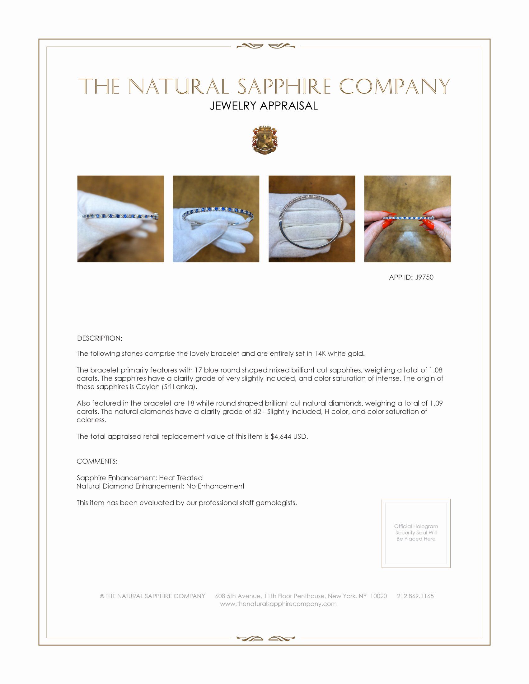 1.08 Ct.Tw. Blue Sapphire and Natural Diamond Bangle Bracelet, 14K White Gold