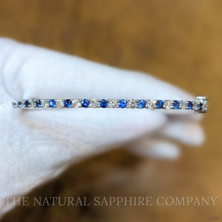 1.08 Ct.Tw. Blue Sapphire and Natural Diamond Bangle Bracelet, 14K White Gold