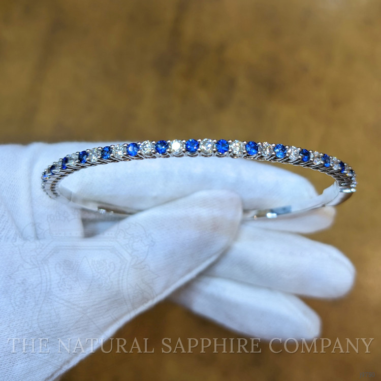 1.08 Ct.Tw. Blue Sapphire and Natural Diamond Bangle Bracelet, 14K White Gold