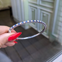 1.08 Ct.Tw. Blue Sapphire and Natural Diamond Bangle Bracelet, 14K White Gold Life Style