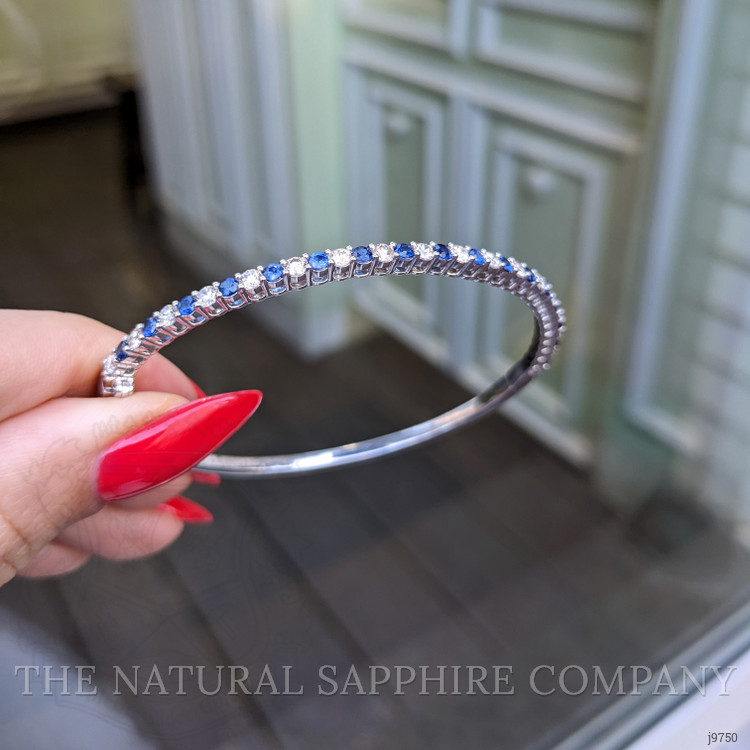 1.08 Ct.Tw. Blue Sapphire and Natural Diamond Bangle Bracelet, 14K White Gold