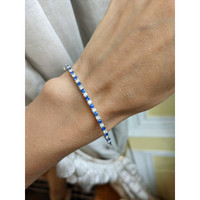 1.08 Ct.Tw. Blue Sapphire and Natural Diamond Bangle Bracelet, 14K White Gold Life Style