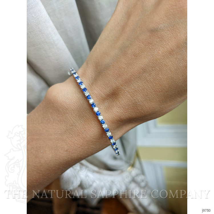 1.08 Ct.Tw. Blue Sapphire and Natural Diamond Bangle Bracelet, 14K White Gold