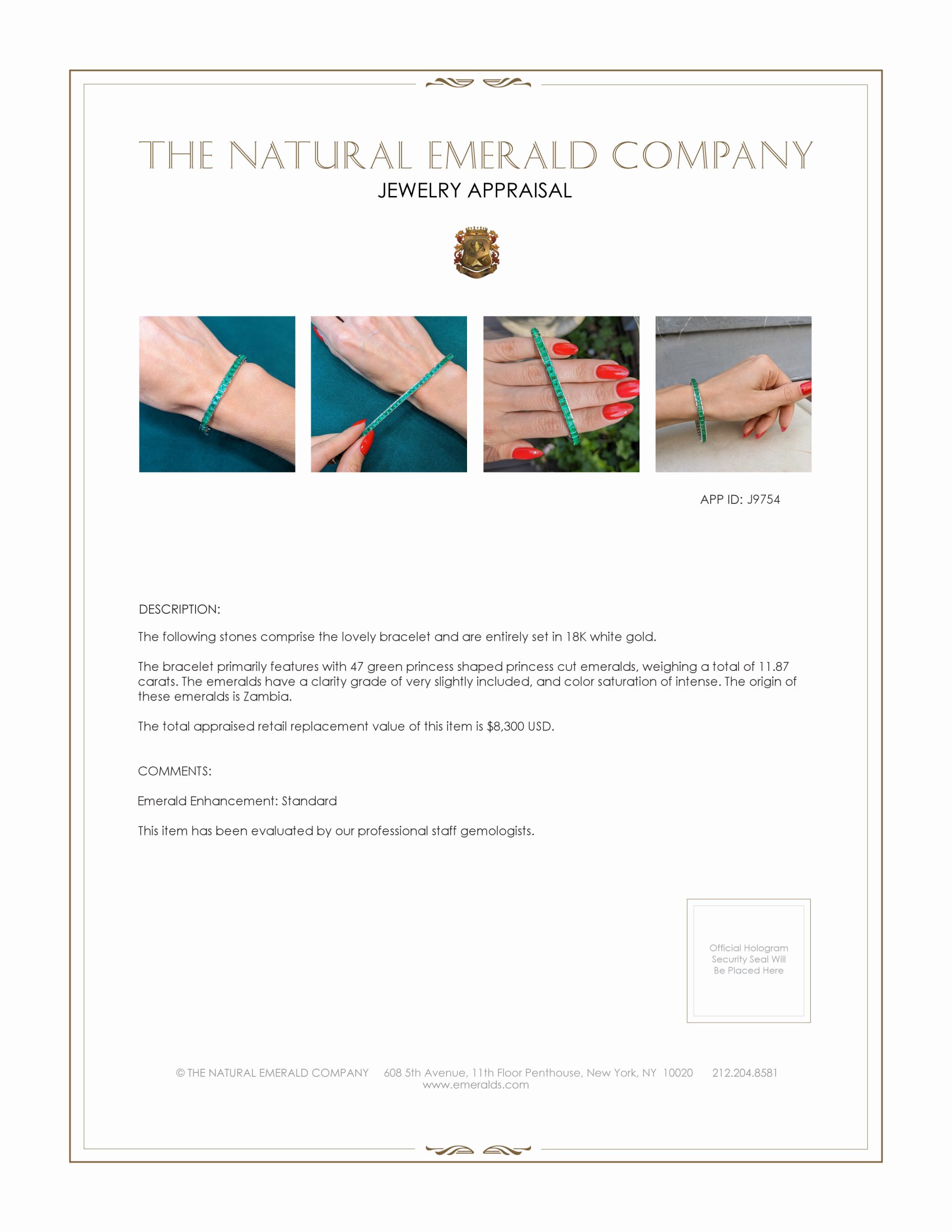 11.87 Ct.Tw. Emerald Tennis/Line Bracelet, 18K White Gold