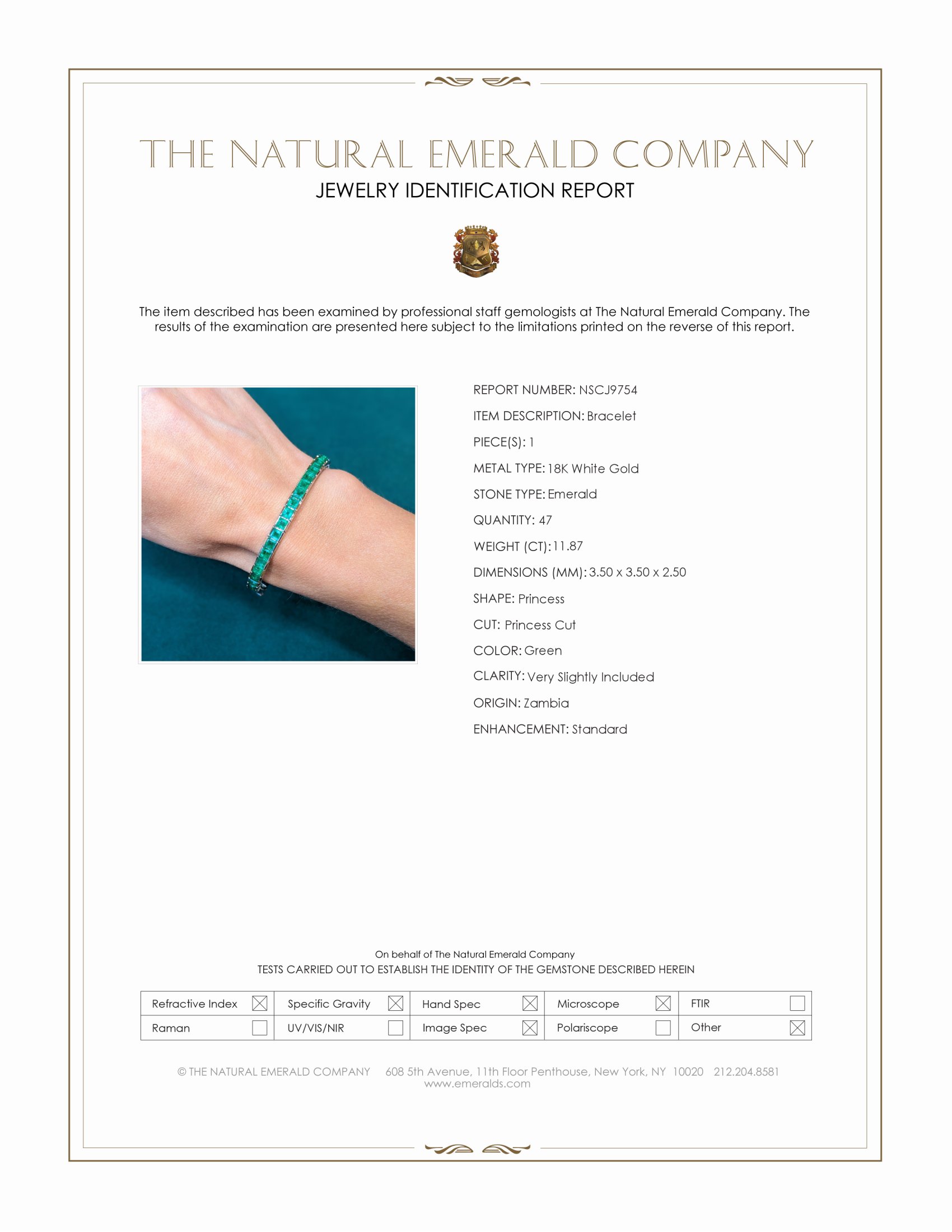 11.87 Ct.Tw. Emerald Tennis/Line Bracelet, 18K White Gold