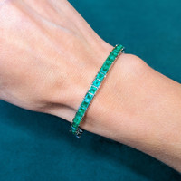 11.87 Ct.Tw. Emerald Tennis/Line Bracelet, 18K White Gold Image
