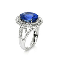 9.01 Ct. Blue Sapphire and Natural Diamond Halo Ring, 18K White Gold Image