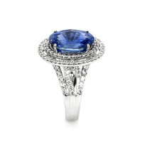9.01 Ct. Blue Sapphire and Natural Diamond Halo Ring, 18K White Gold Image