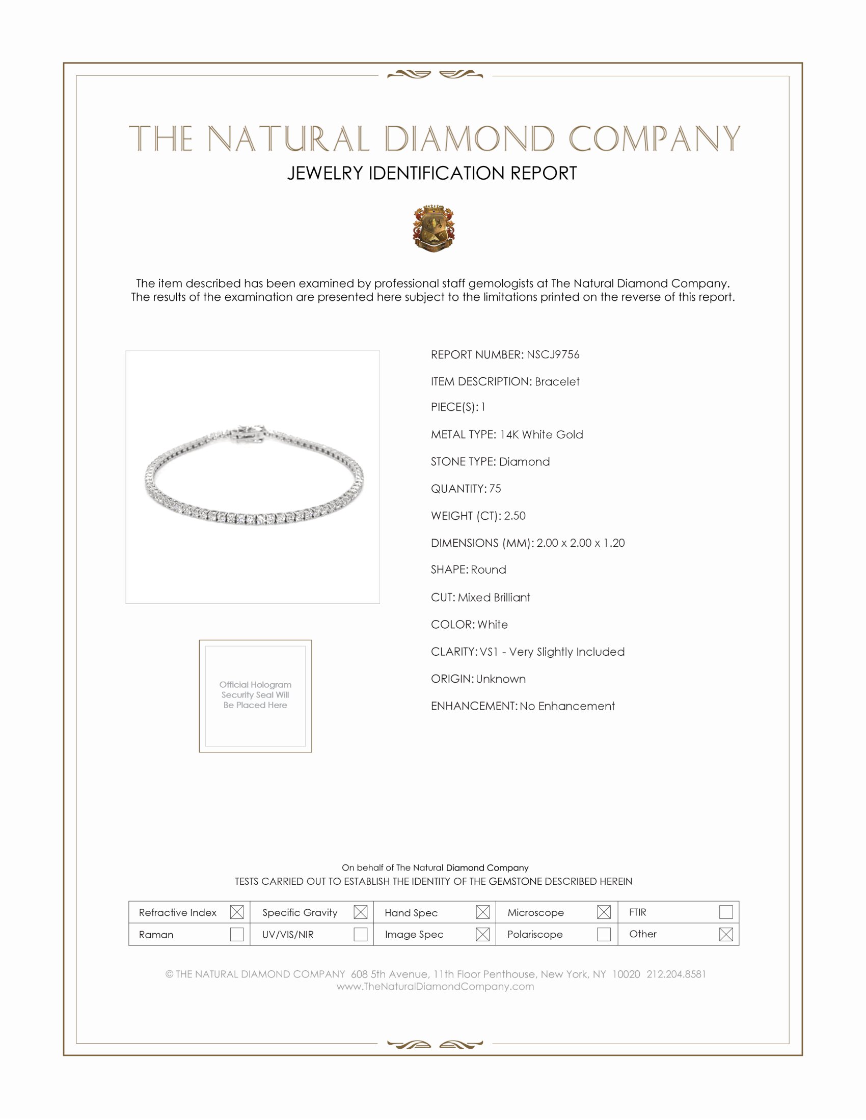 2.50 Ct.Tw. Natural Diamond Pave Bracelet, 14K White Gold