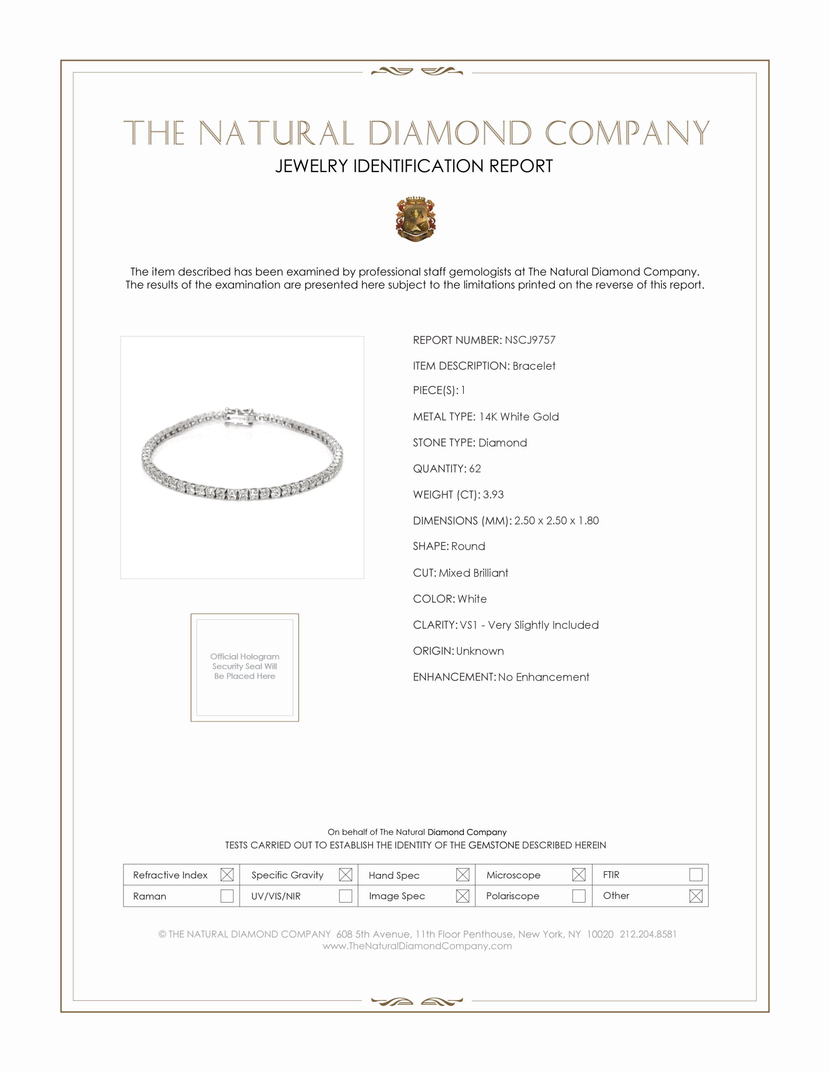 3.93 Ct.Tw. Natural Diamond Pave Bracelet, 14K White Gold